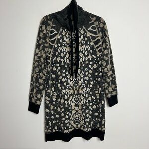 NEW Tribal Intarsia‎ Cheetah Boho Soft High Neck Eye Lash Tunic Sweater Dress